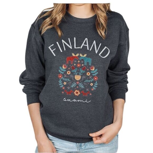 Gildan Tops - FINLAND Suomi Sweatshirt - Dark Gray